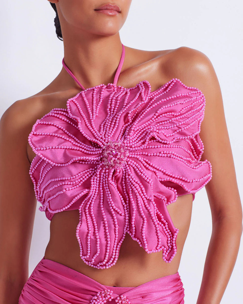 Patbo Hand Beaded Flower Top Flamingo – ShopSixtyFive