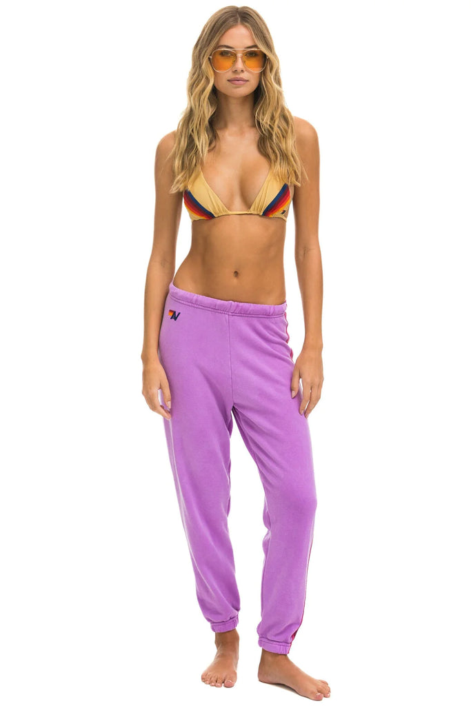 Aviator Nation 5 Stripe Sweatpants - Heather Grey/Yellow Purple
