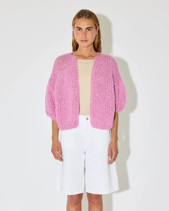 Maiami Alpaca Bomber Cardigan Short Sleeve Pink Melange