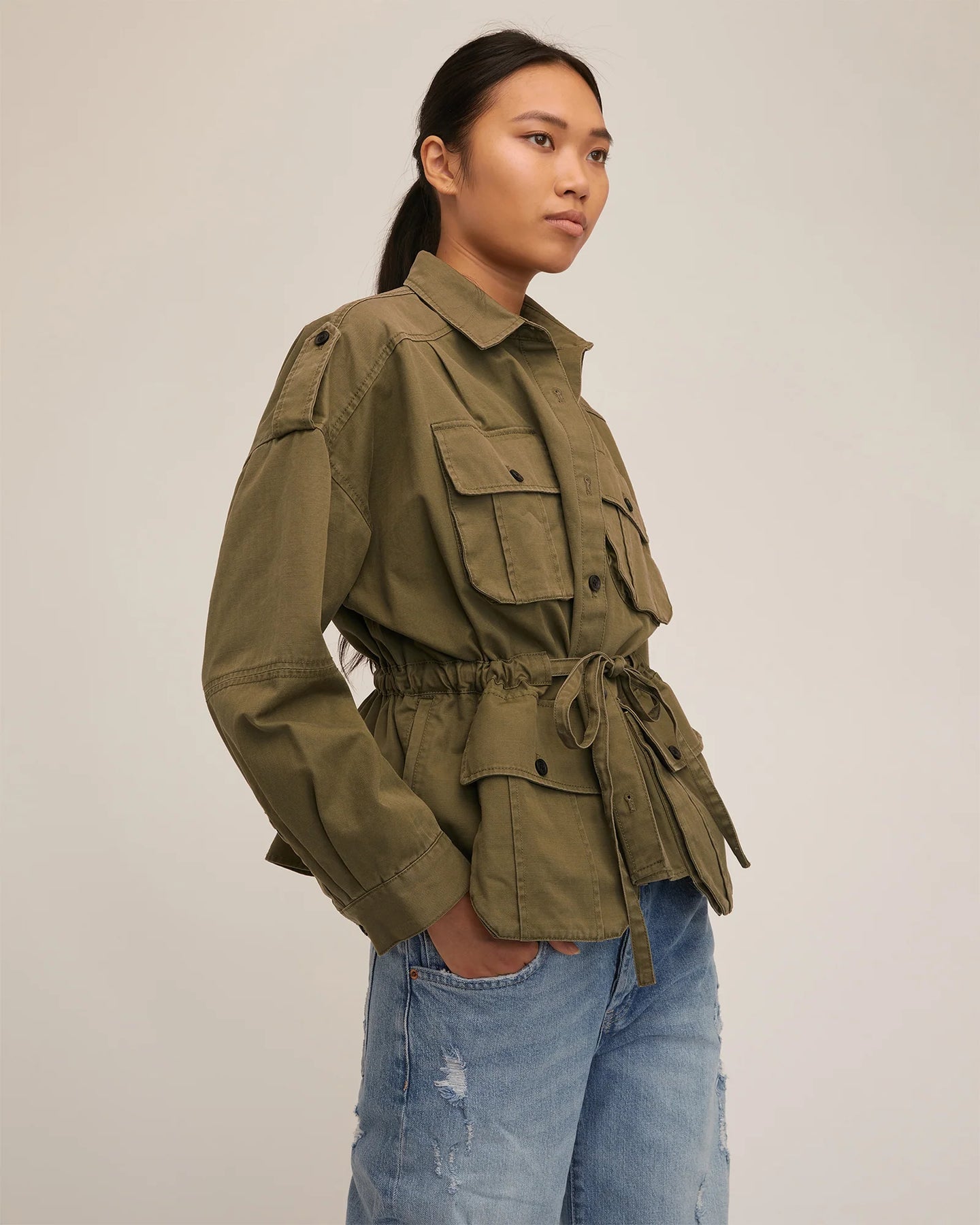 Marissa Webb Dante Washed Canvas Cropped Utility Jacket Military
